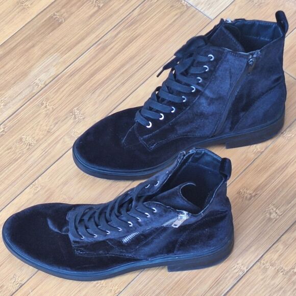 Black Velvet Booties American Eagle Zip + Lace Up Ankle Boots Women's size 10 - Picture 3 of 16